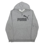PUMA Mens Grey Cotton Blend Pullover Hoodie M Logo Sportswear Sweatshirt