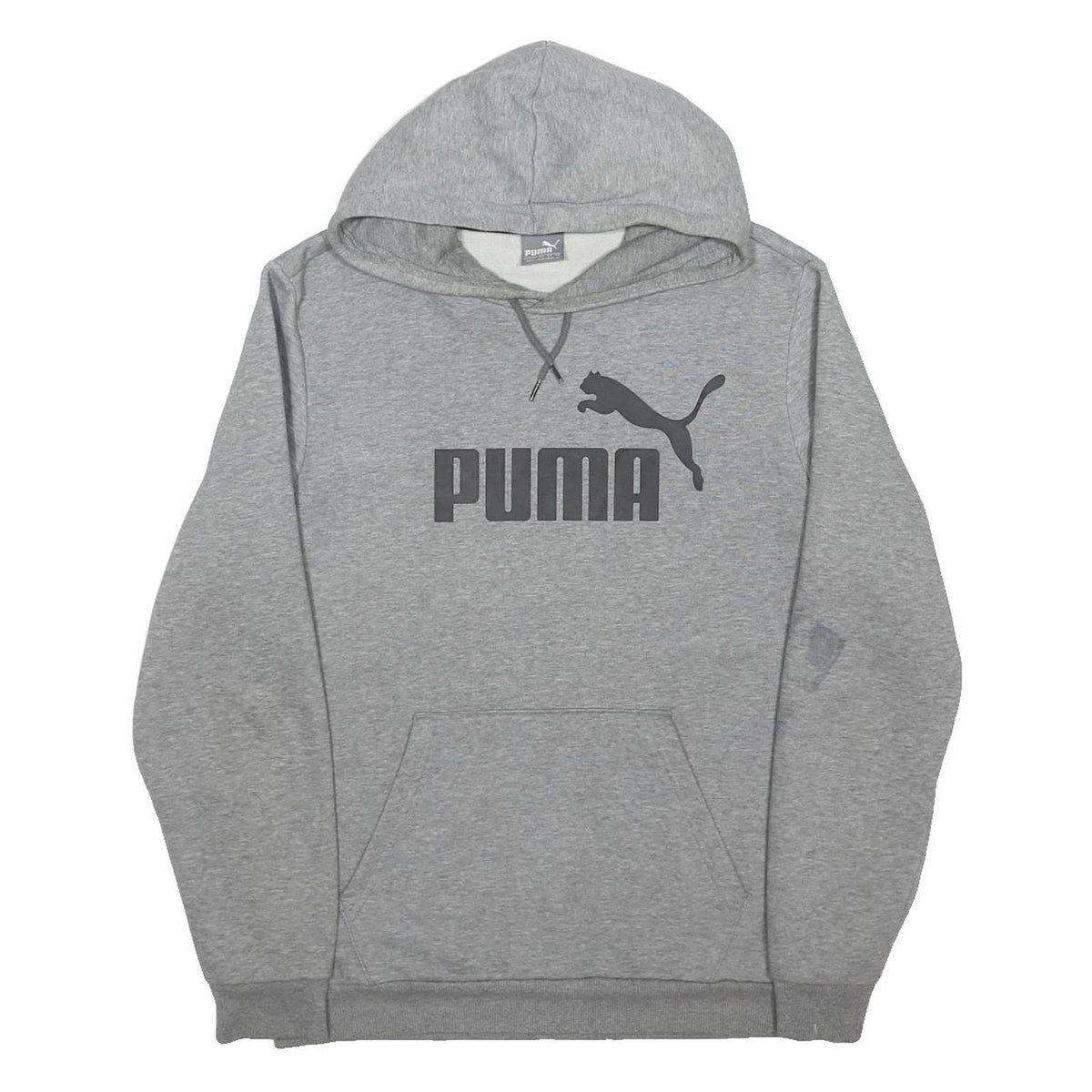 PUMA Mens Grey Cotton Blend Pullover Hoodie M Logo Sportswear Sweatshirt