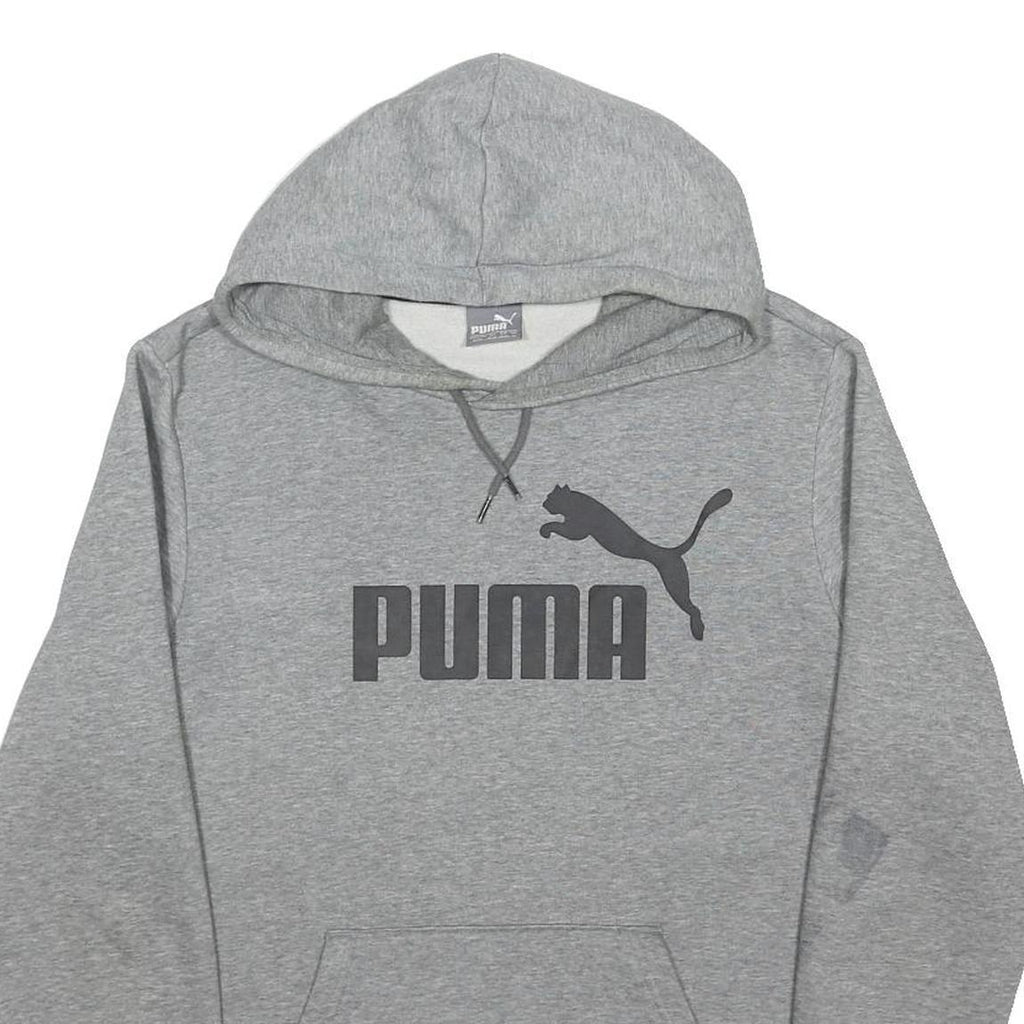 PUMA Mens Grey Cotton Blend Pullover Hoodie M Logo Sportswear Sweatshirt
