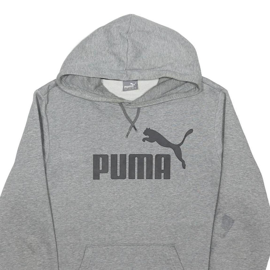PUMA Mens Grey Cotton Blend Pullover Hoodie M Logo Sportswear Sweatshirt