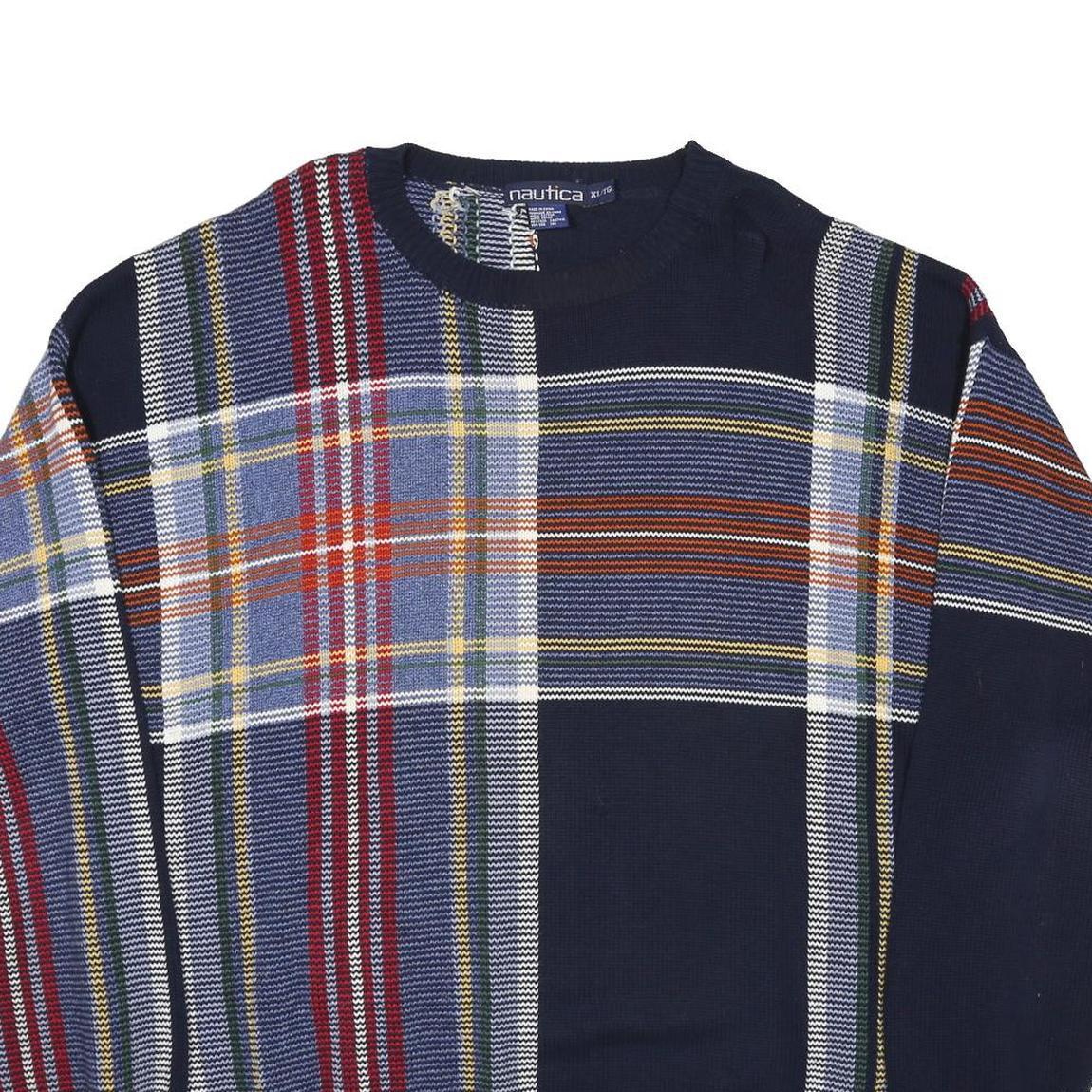NAUTICA Mens Navy Blue Patterned Cotton Jumper Crew Neck Basic Knit XL Casual