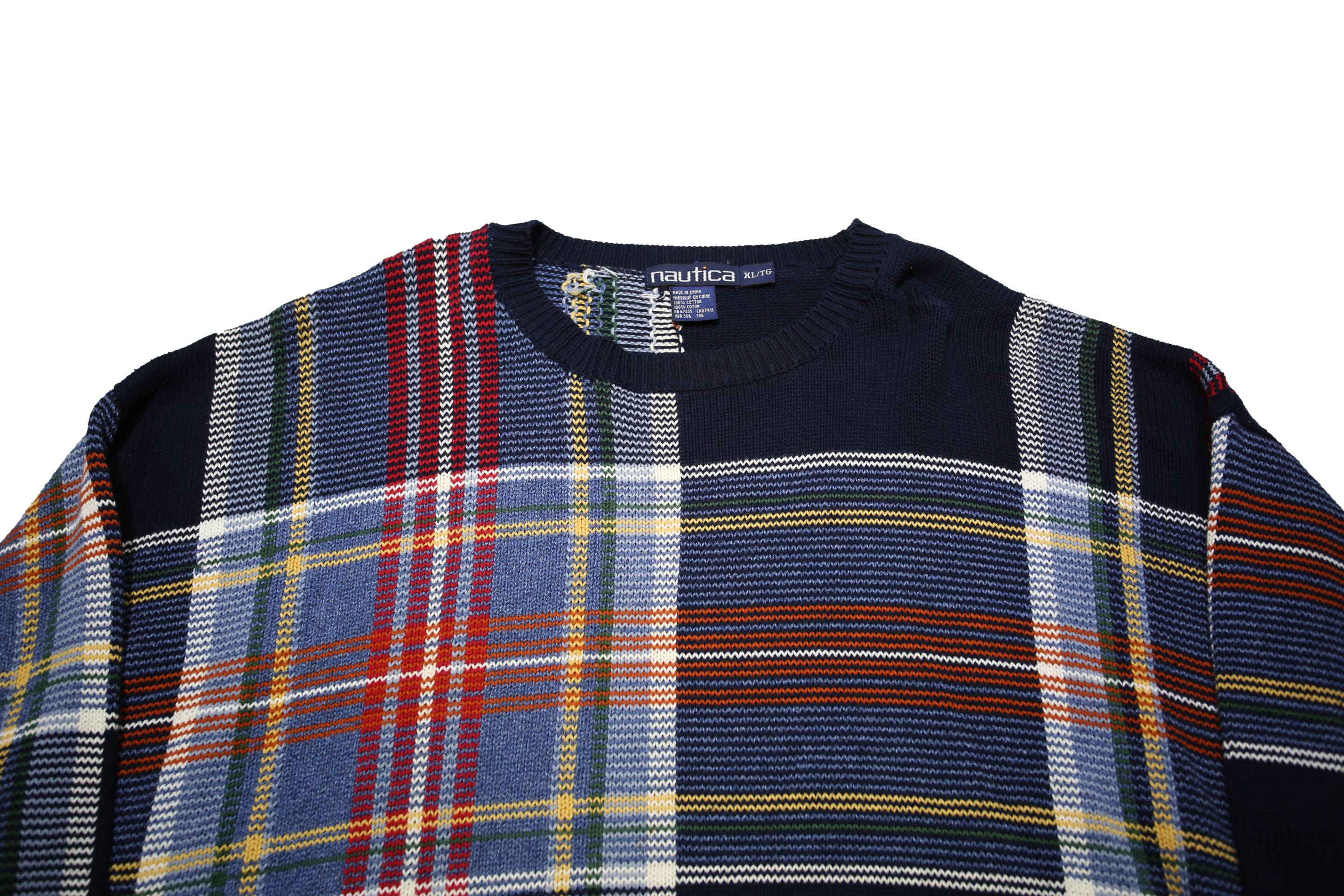 NAUTICA Mens Navy Blue Patterned Cotton Jumper Crew Neck Basic Knit XL Casual