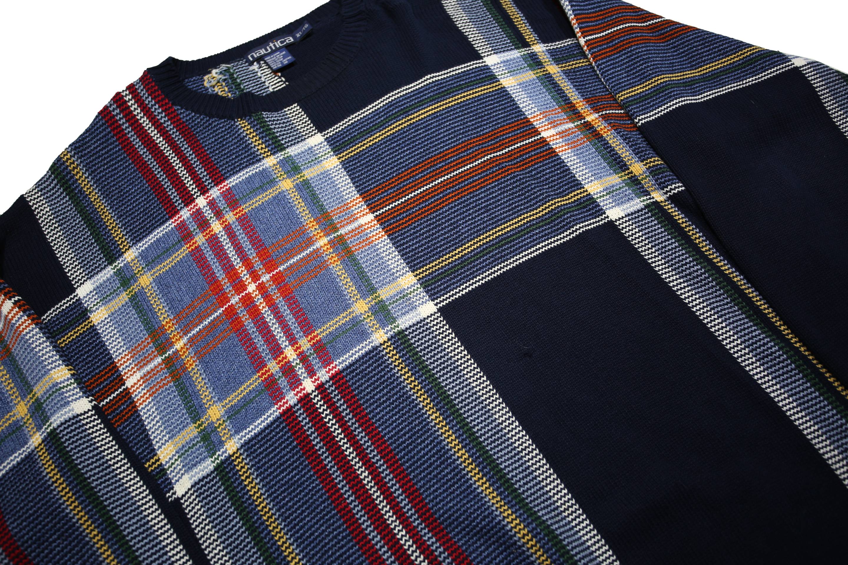 NAUTICA Mens Navy Blue Patterned Cotton Jumper Crew Neck Basic Knit XL Casual