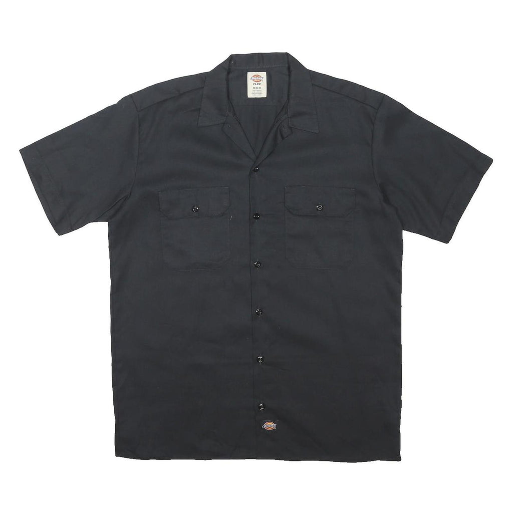 DICKIES Mens Black Short Sleeve Work Shirt M Polyester Blend Button Pocket