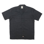 DICKIES Mens Black Short Sleeve Work Shirt M Polyester Blend Button Pocket