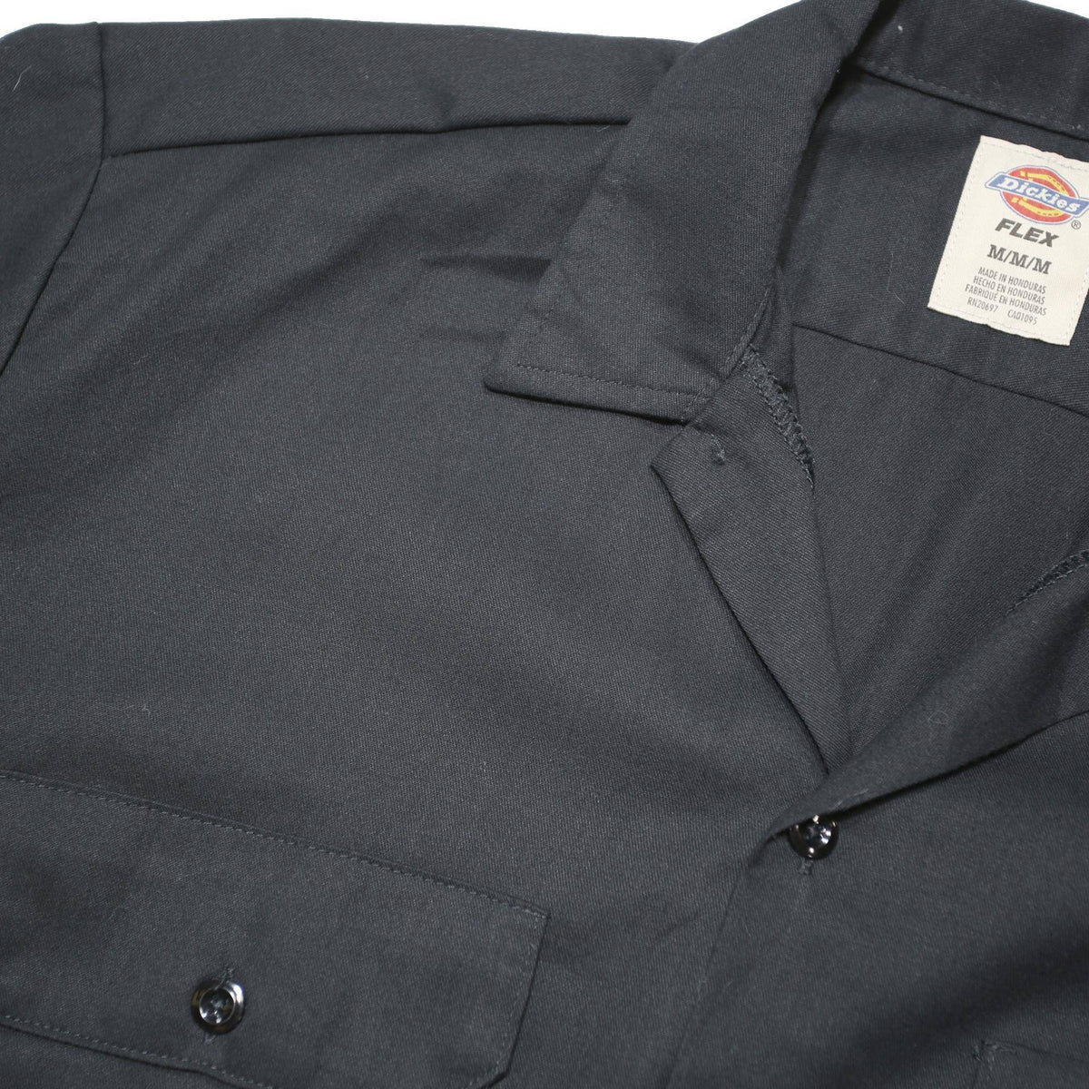 DICKIES Mens Black Short Sleeve Work Shirt M Polyester Blend Button Pocket
