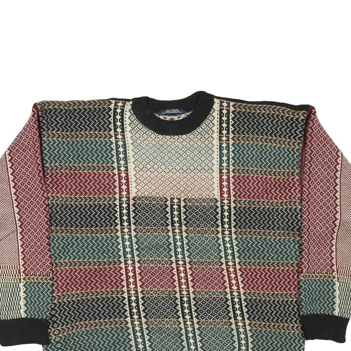 TOMMY HILFIGER Mens Multi Colour Patterned Jumper Crew Neck Basic Knit 2XL