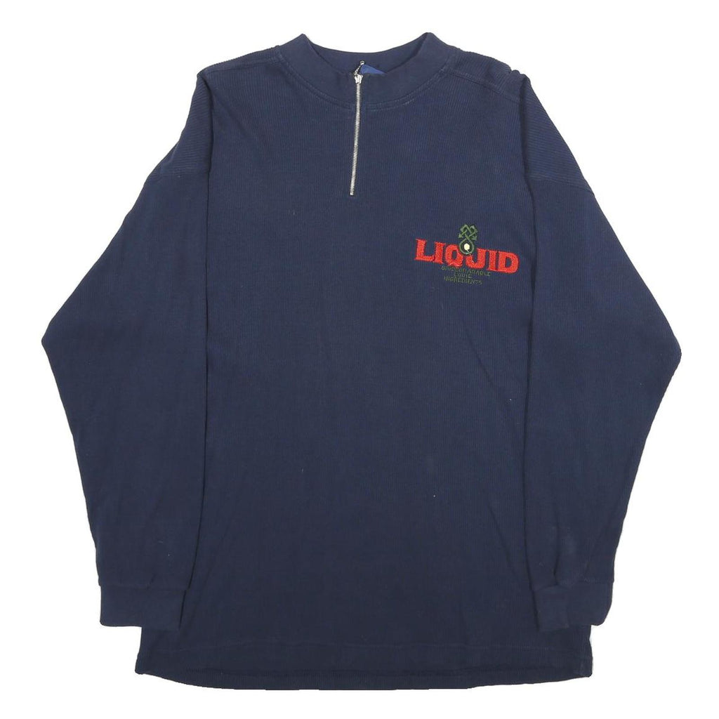 LOUIE CLOTHING Mens Navy Plain Pullover Cotton Jumper L Zip Neck
