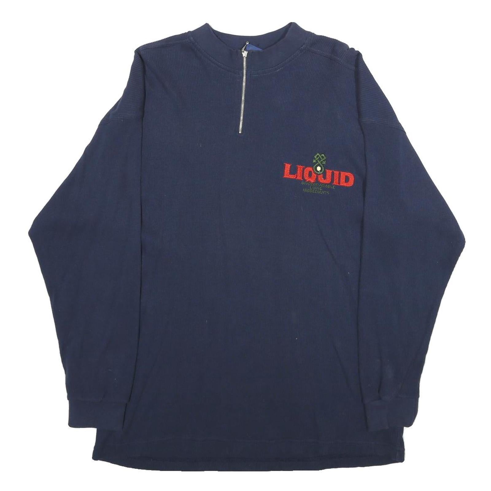 LOUIE CLOTHING Mens Navy Plain Pullover Cotton Jumper L Zip Neck