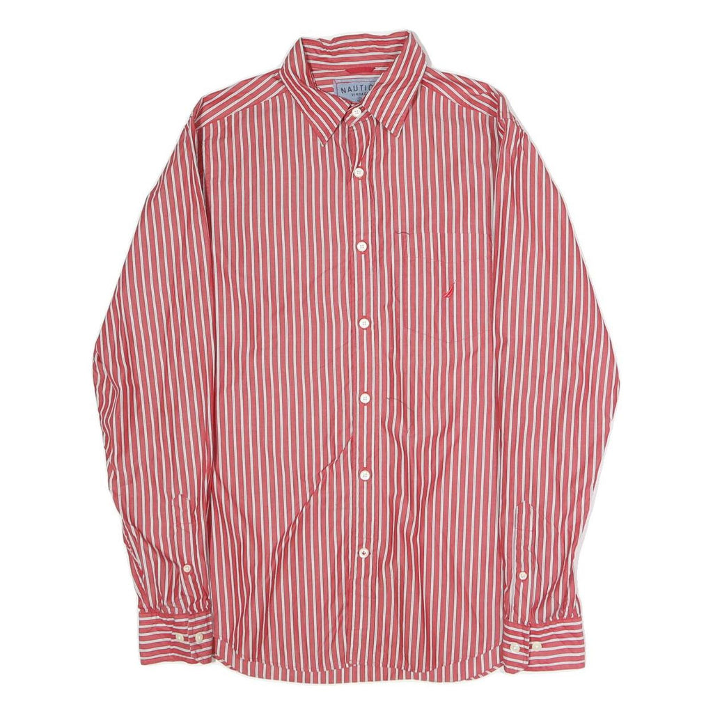 NAUTICA Mens Red & White Stripe Cotton Blend Shirt S Classic Fit Long Sleeve