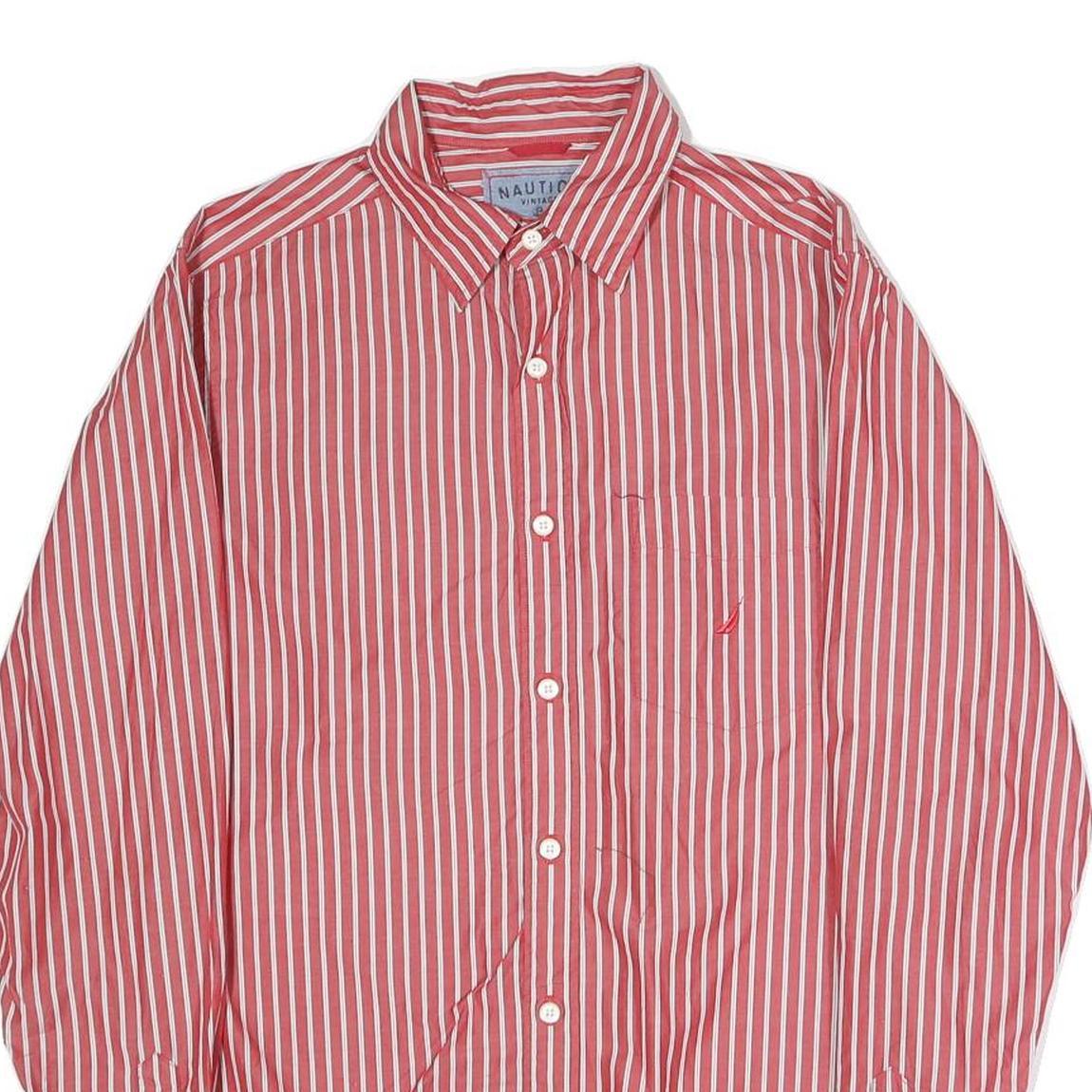 NAUTICA Mens Red & White Stripe Cotton Blend Shirt S Classic Fit Long Sleeve