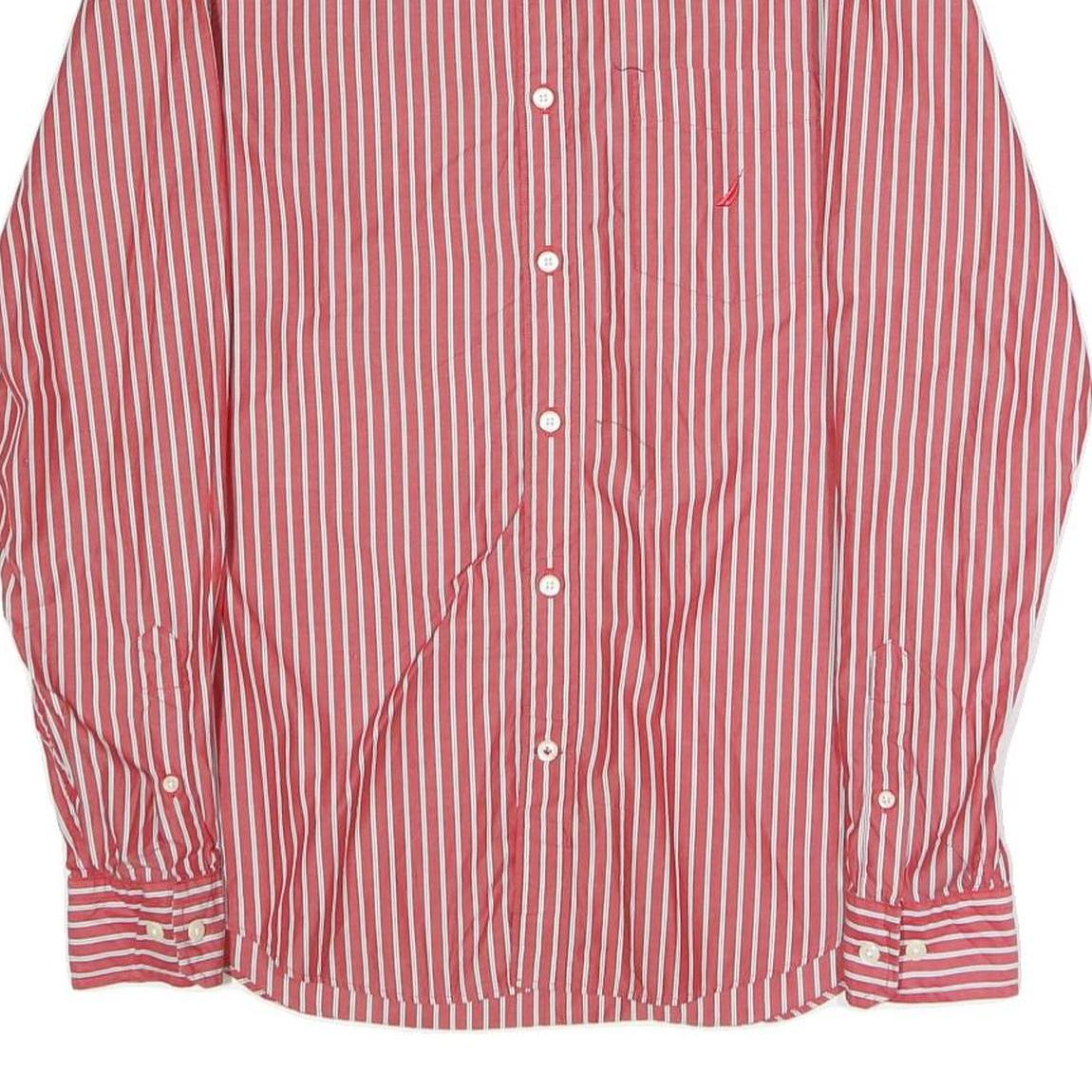 NAUTICA Mens Red & White Stripe Cotton Blend Shirt S Classic Fit Long Sleeve
