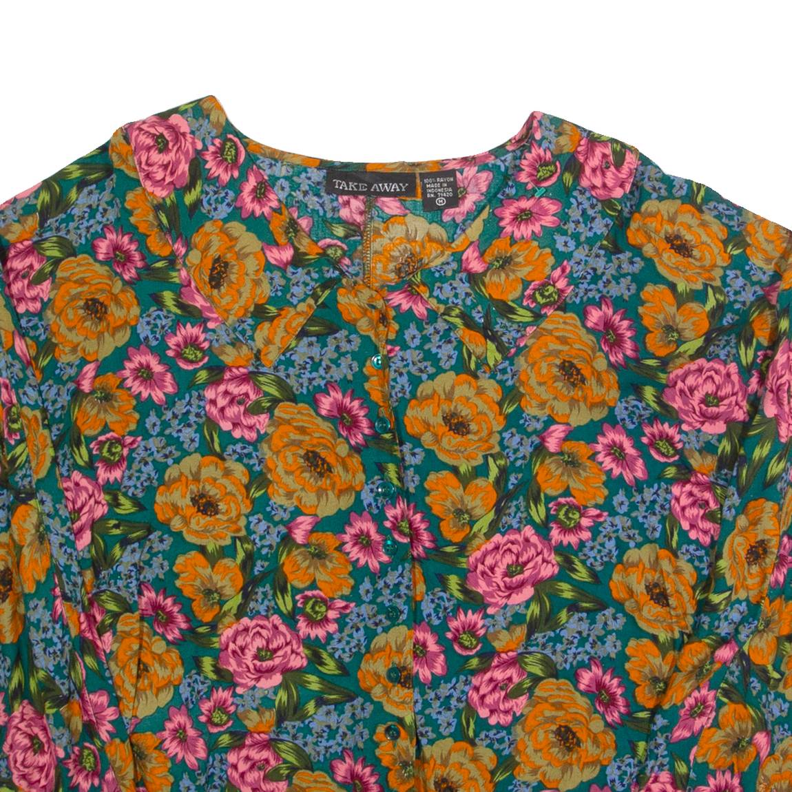 TAKEAWAY Womens Printed Shirt Blue Collared Long Sleeve 90s Floral M