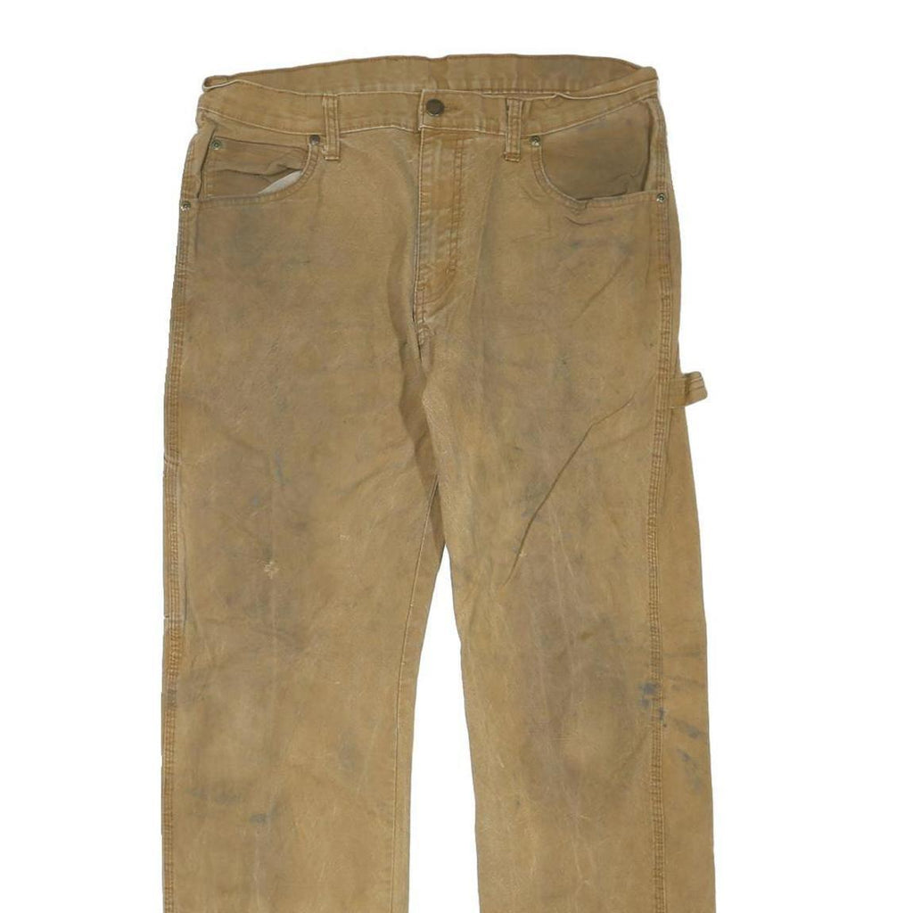 DICKIES Mens Jeans Beige Regular Straight Denim W34 L30 Workwear Utility Zip