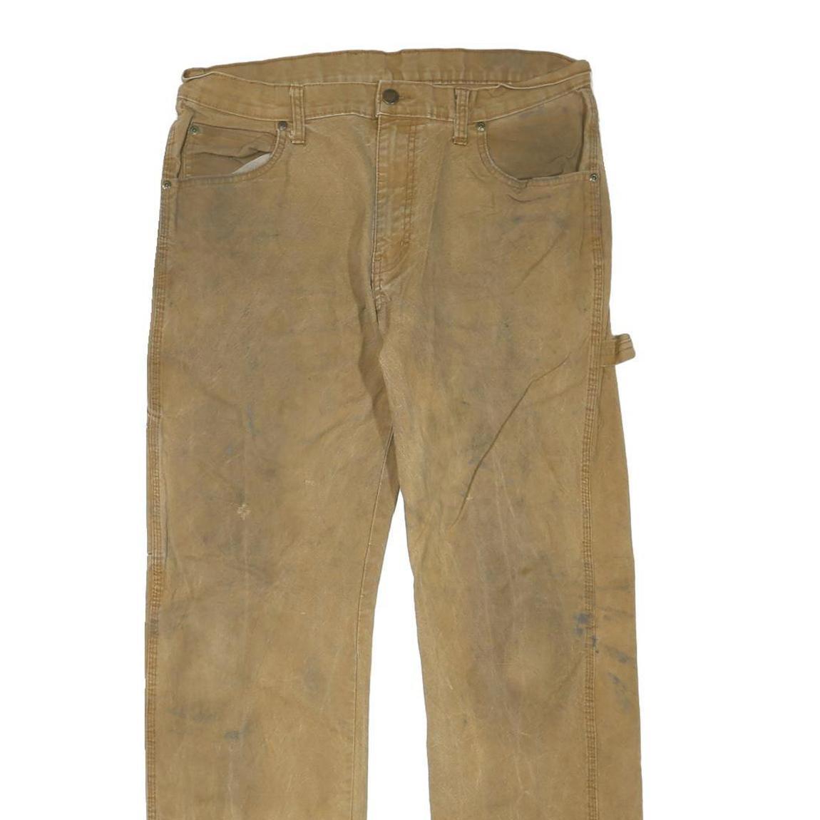 DICKIES Mens Jeans Beige Regular Straight Denim W34 L30 Workwear Utility Zip