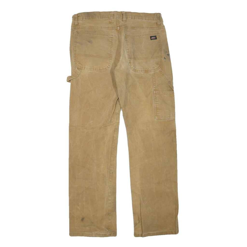 DICKIES Mens Jeans Beige Regular Straight Denim W34 L30 Workwear Utility Zip
