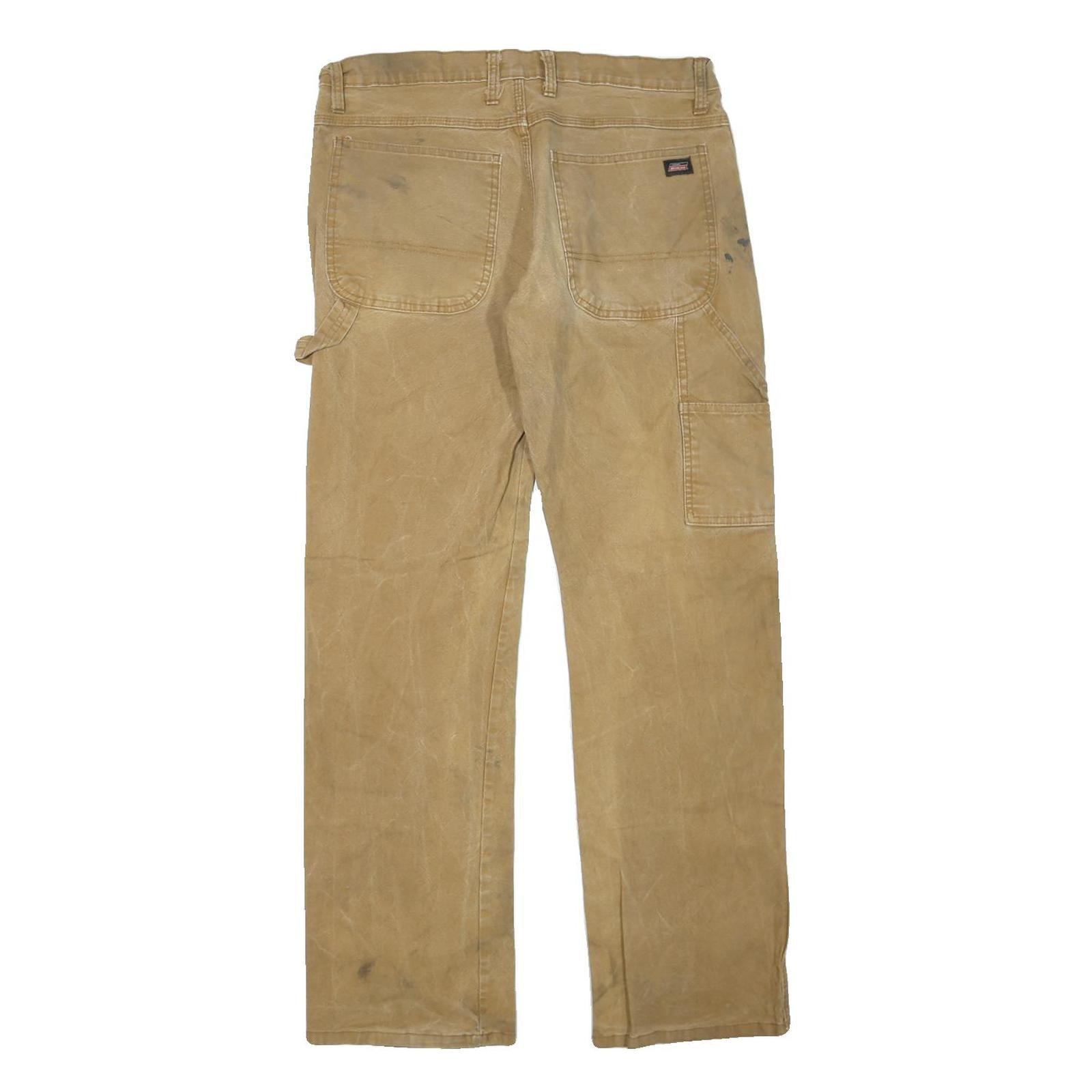 DICKIES Mens Jeans Beige Regular Straight Denim W34 L30 Workwear Utility Zip