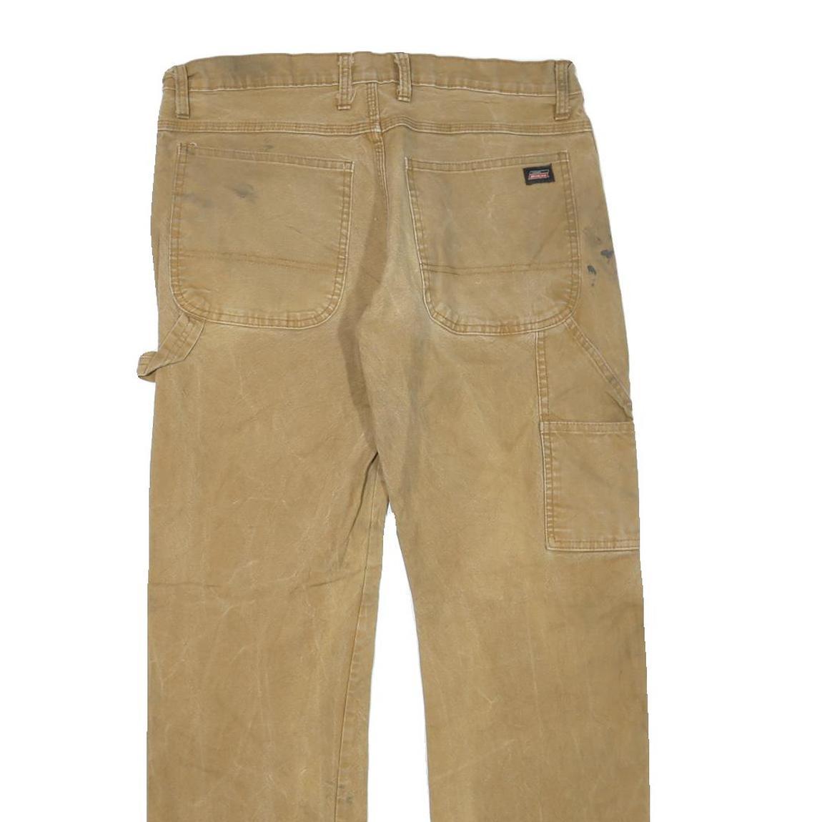 DICKIES Mens Jeans Beige Regular Straight Denim W34 L30 Workwear Utility Zip
