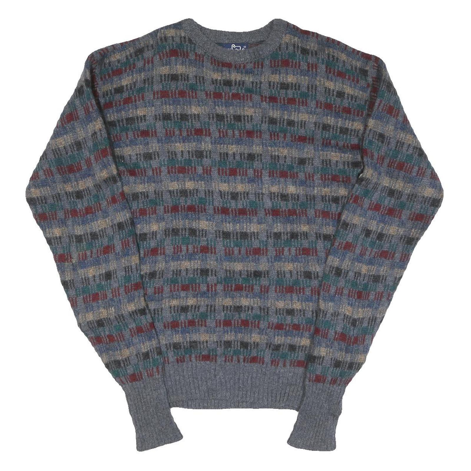 WOOLRICH Mens Grey Patterned Wool Jumper Crew Neck Basic Knit S Winter Fashion