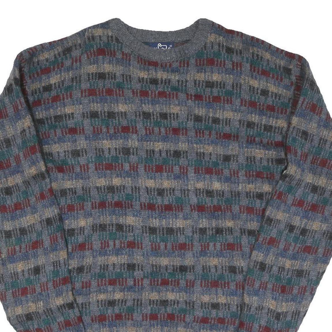 WOOLRICH Mens Grey Patterned Wool Jumper Crew Neck Basic Knit S Winter Fashion