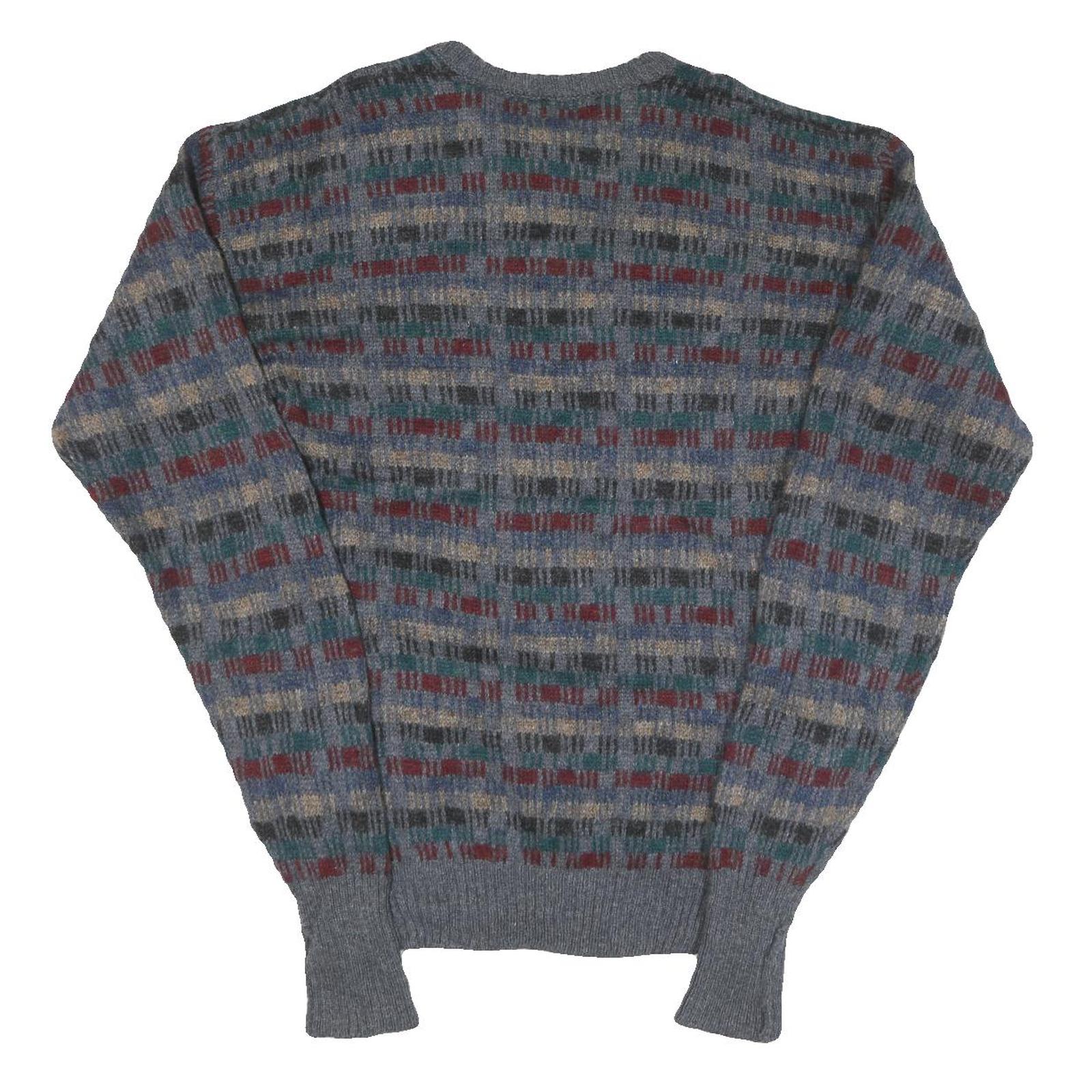 WOOLRICH Mens Grey Patterned Wool Jumper Crew Neck Basic Knit S Winter Fashion