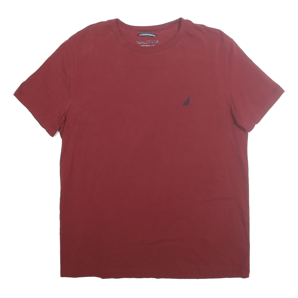 NAUTICA Mens Red Cotton Blend T-Shirt L Short Sleeve Crew Neck Classic Fit