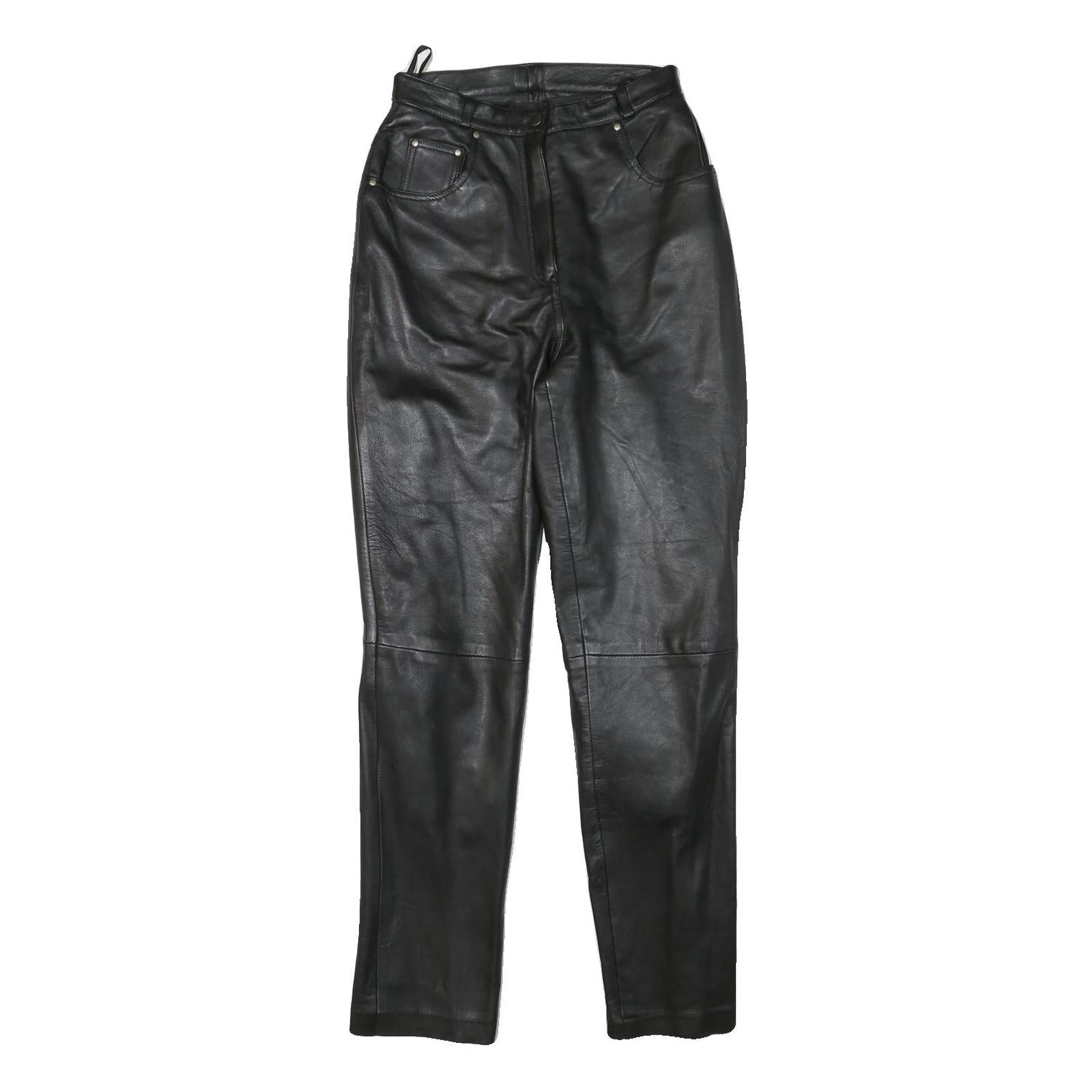 Womens Black Slim Leather Trousers Zip W25 L30 Stylish Fitted Pants