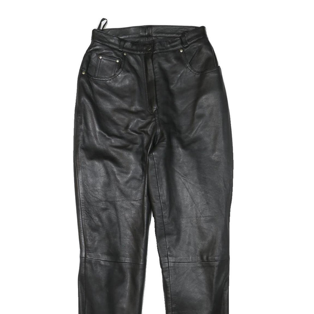 Womens Black Slim Leather Trousers Zip W25 L30 Stylish Fitted Pants