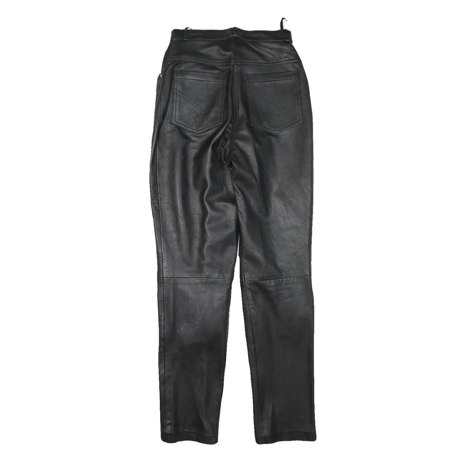 Womens Black Slim Leather Trousers Zip W25 L30 Stylish Fitted Pants