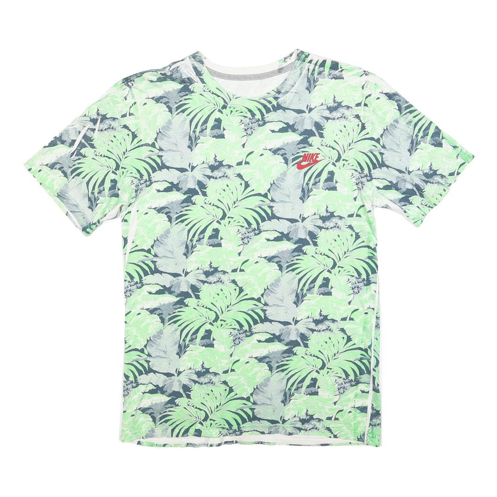NIKE Mens Green & Grey Tropical Print T-Shirt S Short Sleeve Crew Neck Casual