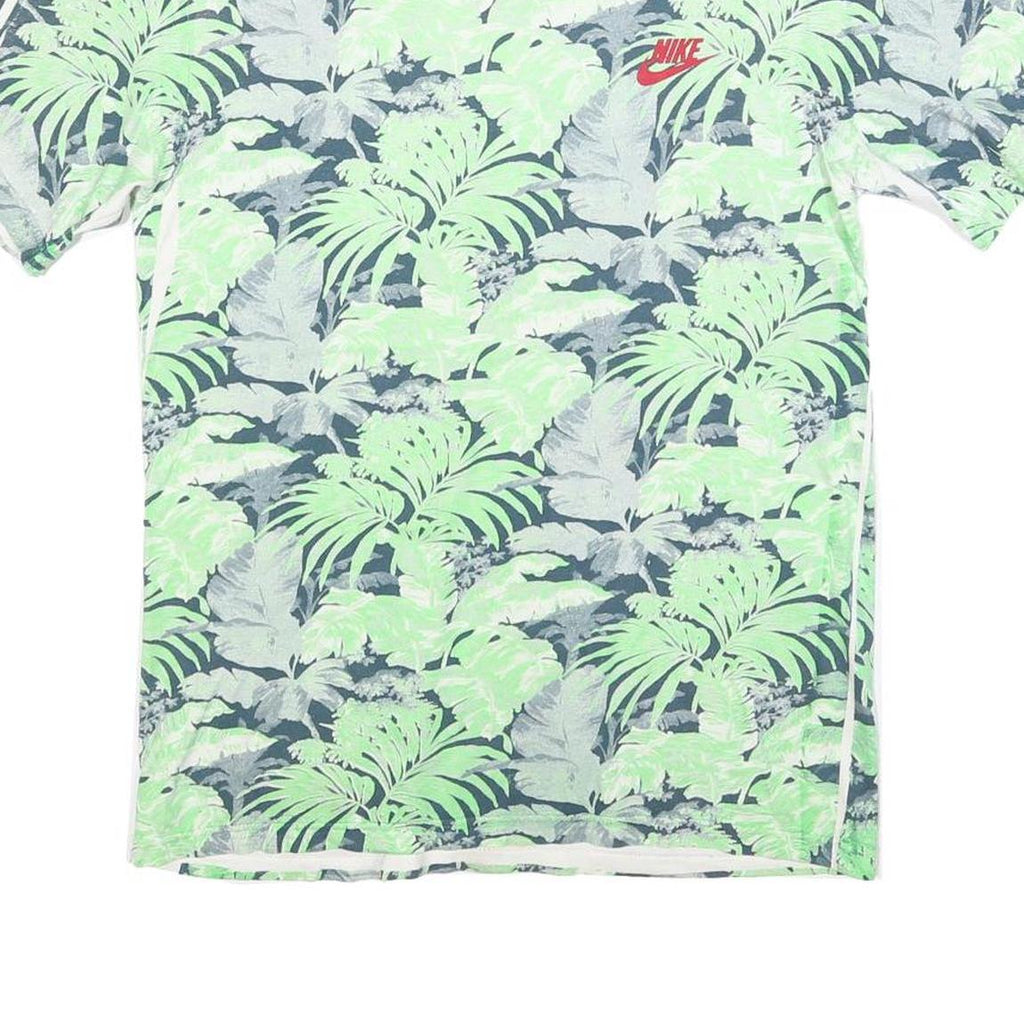 NIKE Mens Green & Grey Tropical Print T-Shirt S Short Sleeve Crew Neck Casual