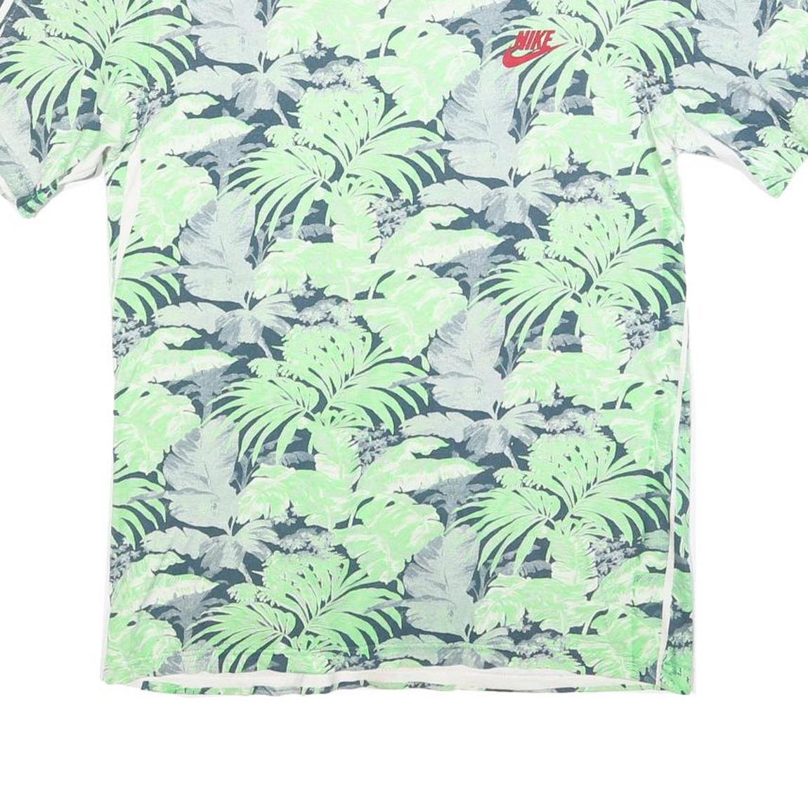NIKE Mens Green & Grey Tropical Print T-Shirt S Short Sleeve Crew Neck Casual