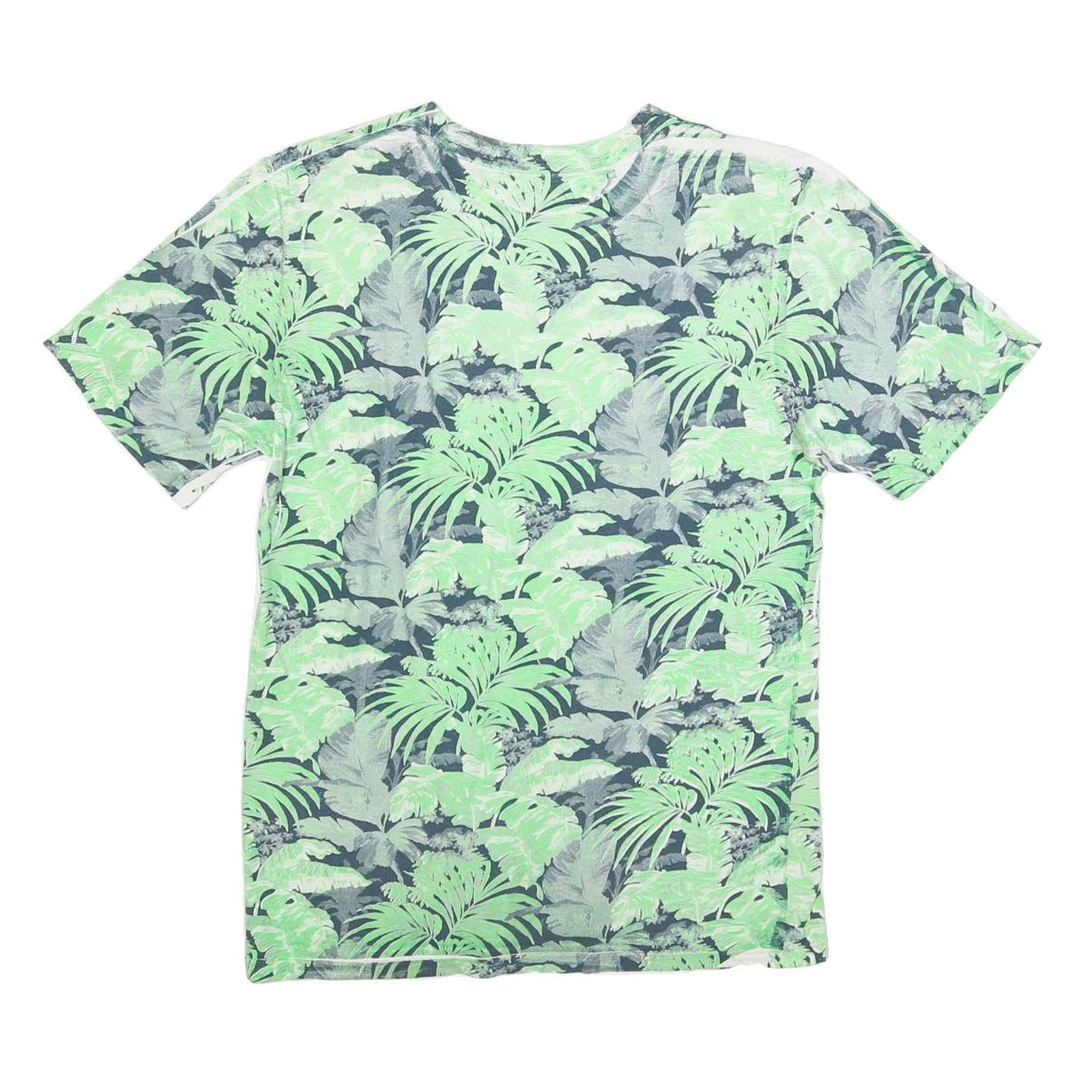 NIKE Mens Green & Grey Tropical Print T-Shirt S Short Sleeve Crew Neck Casual