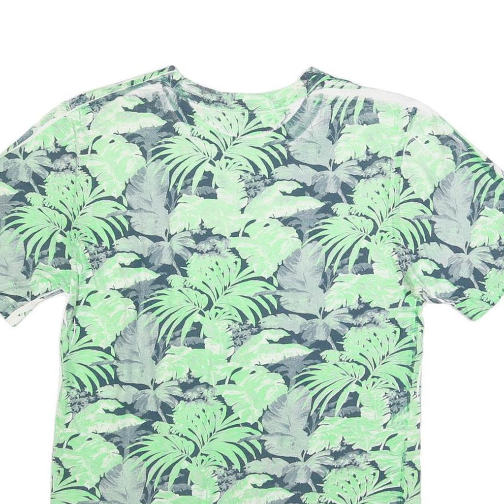 NIKE Mens Green & Grey Tropical Print T-Shirt S Short Sleeve Crew Neck Casual