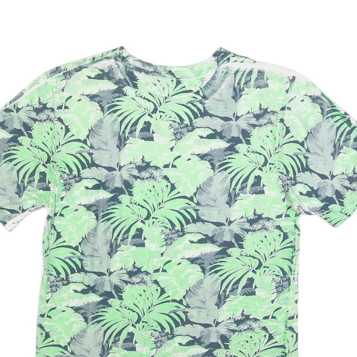 NIKE Mens Green & Grey Tropical Print T-Shirt S Short Sleeve Crew Neck Casual