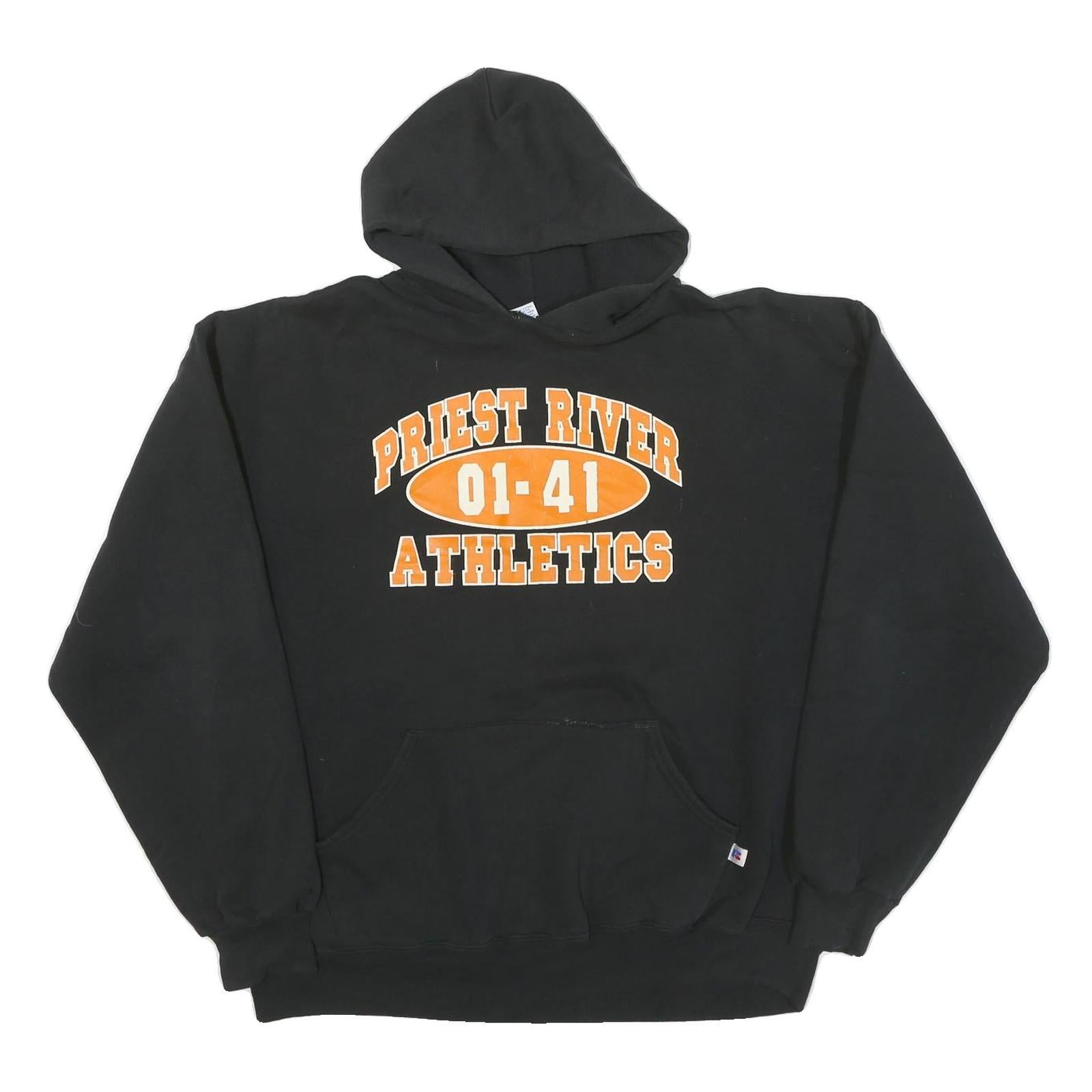 RUSSELL ATHLETIC Mens Black Priest River Athletics Pullover Hoodie XL