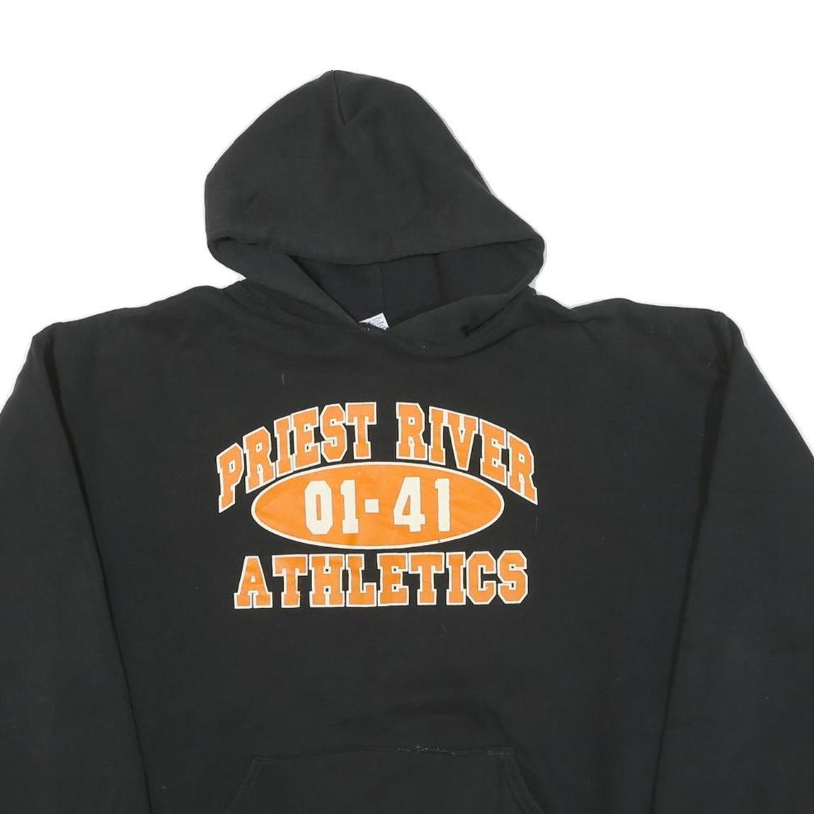 RUSSELL ATHLETIC Mens Black Priest River Athletics Pullover Hoodie XL