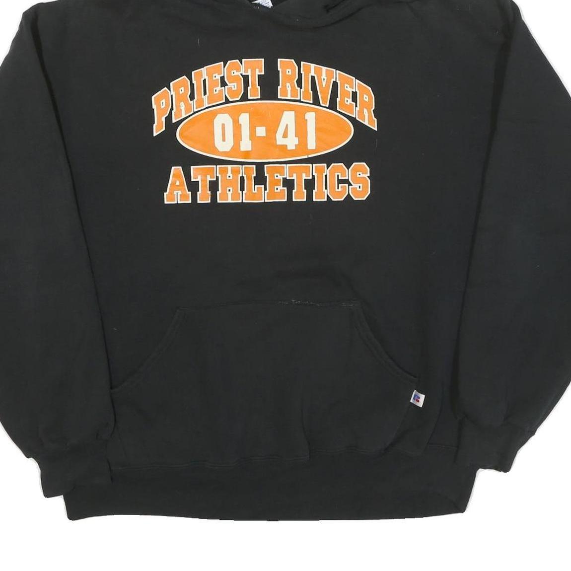 RUSSELL ATHLETIC Mens Black Priest River Athletics Pullover Hoodie XL