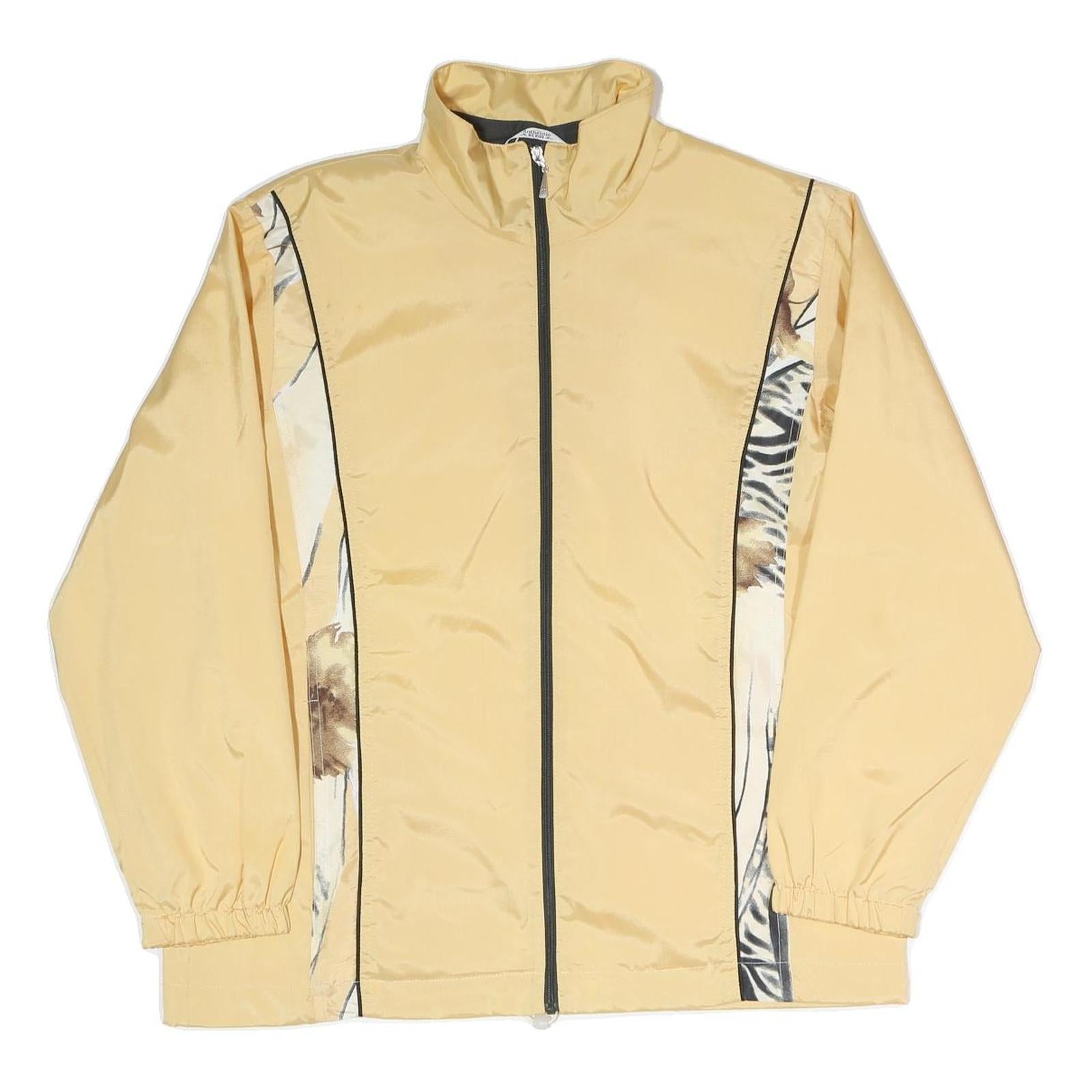AUTHENTIC KLEIN Womens Yellow Animal Print Zip Jacket M Polyester Blend