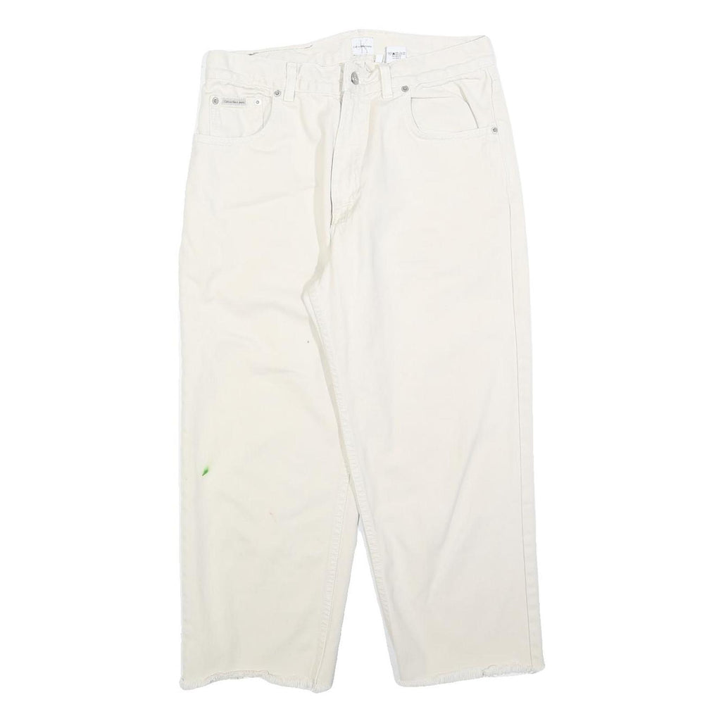 CALVIN KLEIN Womens Jeans White Relaxed Straight Cotton W32 L24 Frayed Hem Zip