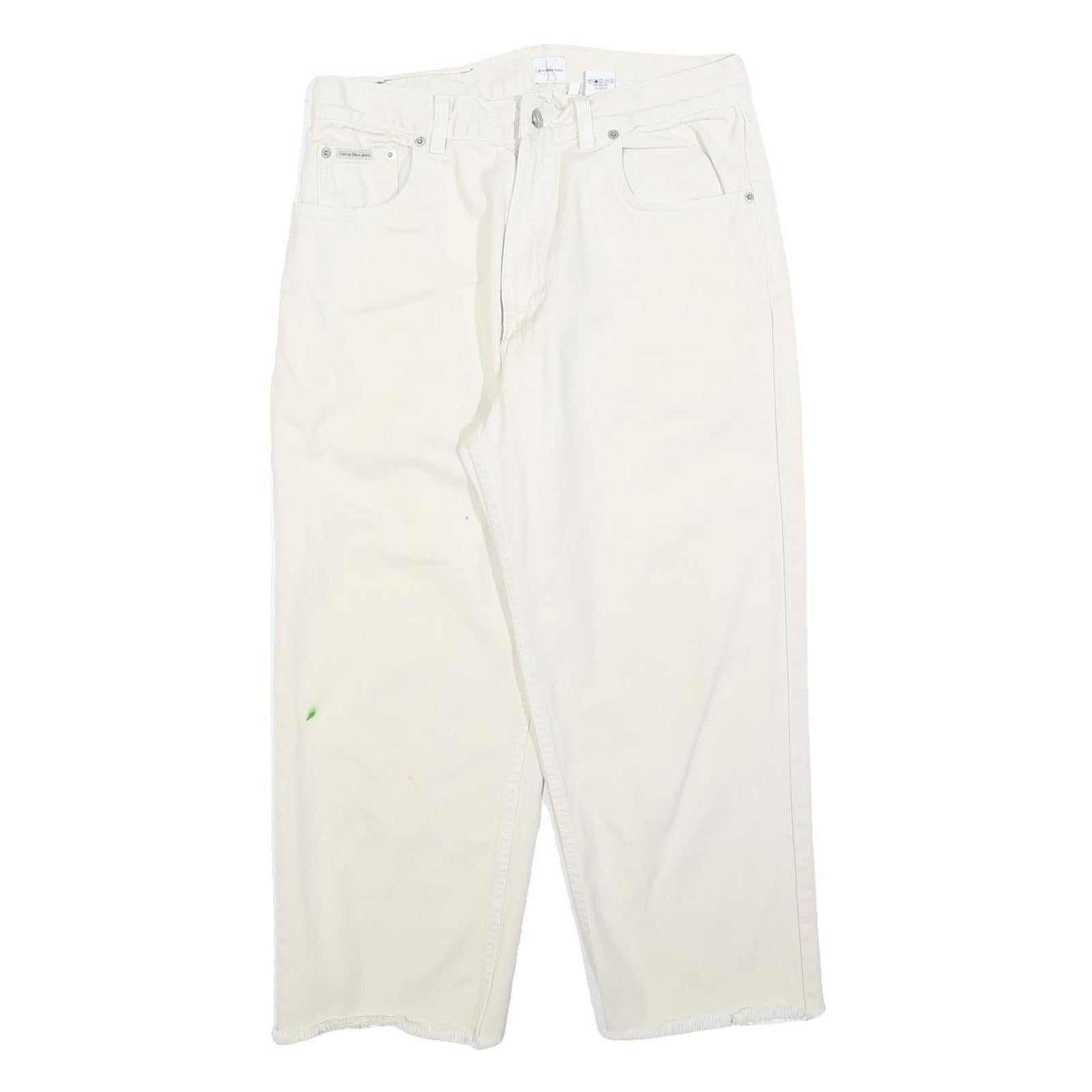 CALVIN KLEIN Womens Jeans White Relaxed Straight Cotton W32 L24 Frayed Hem Zip