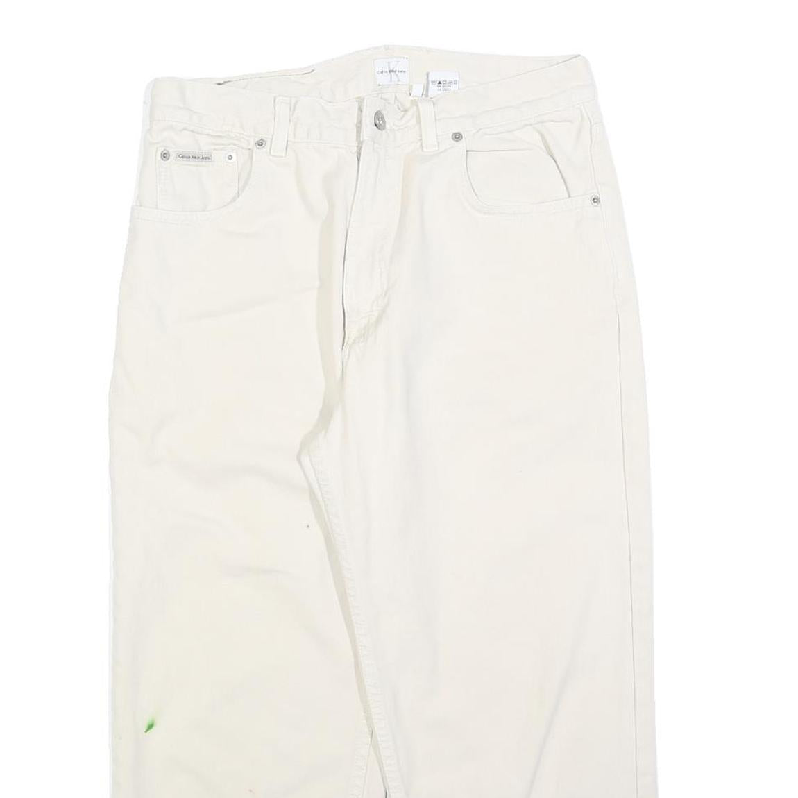 CALVIN KLEIN Womens Jeans White Relaxed Straight Cotton W32 L24 Frayed Hem Zip