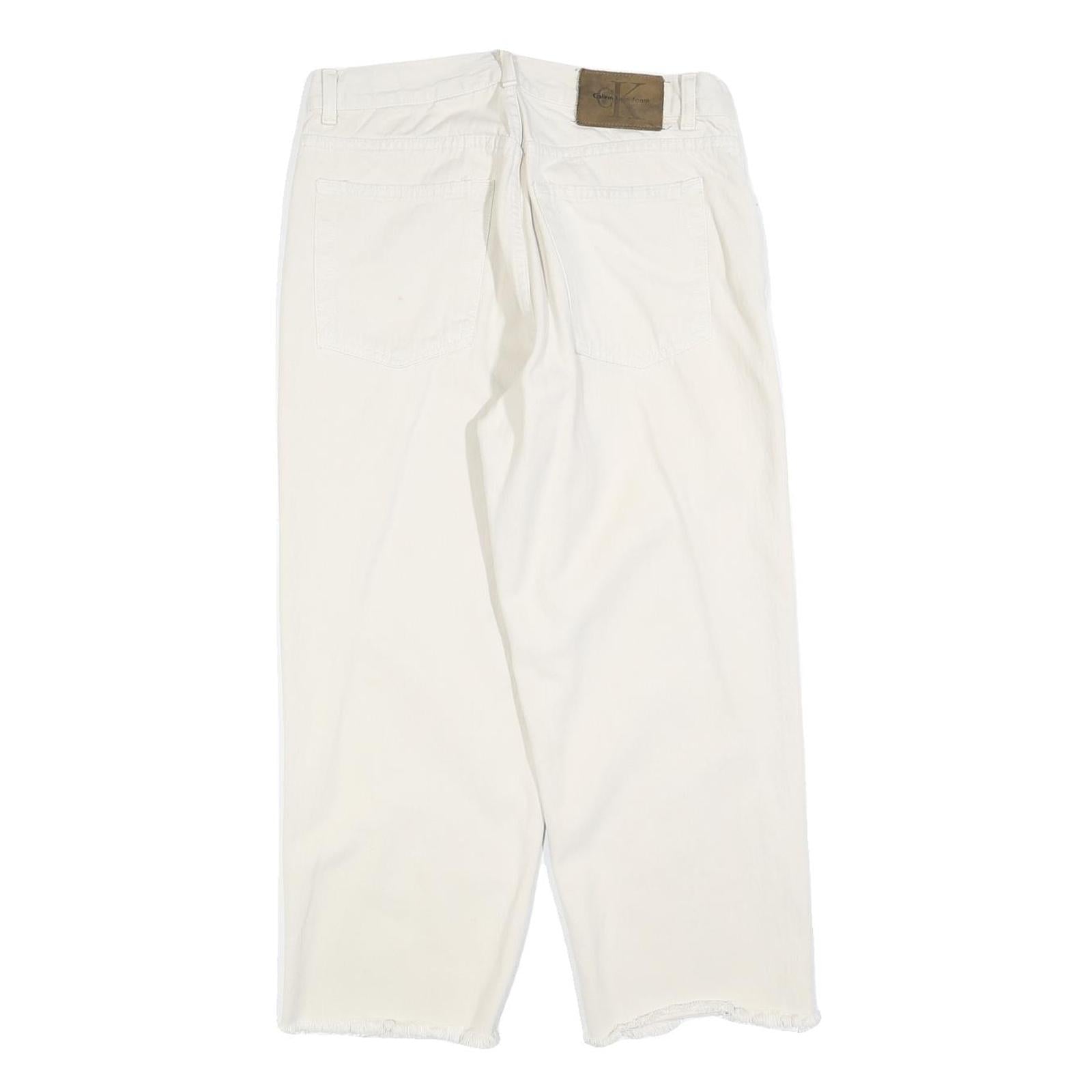 CALVIN KLEIN Womens Jeans White Relaxed Straight Cotton W32 L24 Frayed Hem Zip