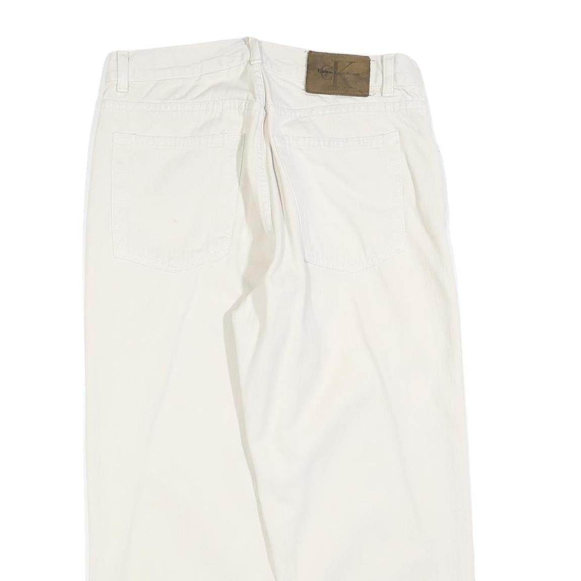 CALVIN KLEIN Womens Jeans White Relaxed Straight Cotton W32 L24 Frayed Hem Zip