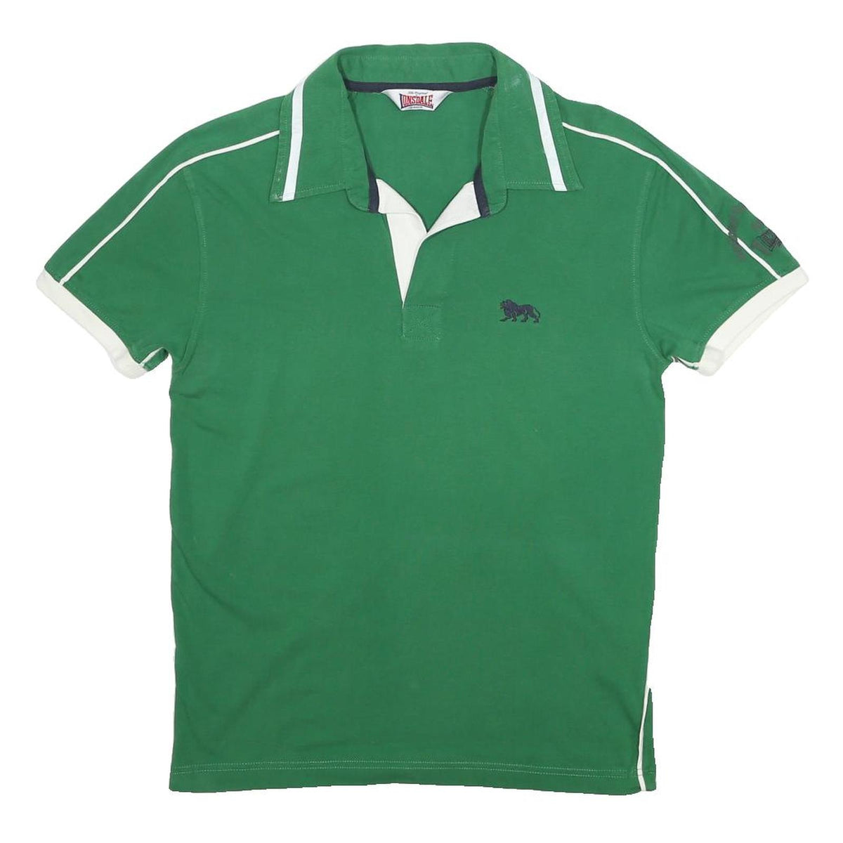 LONSDALE Mens Green & White Cotton Blend Short Sleeve Polo Shirt S Embroidered
