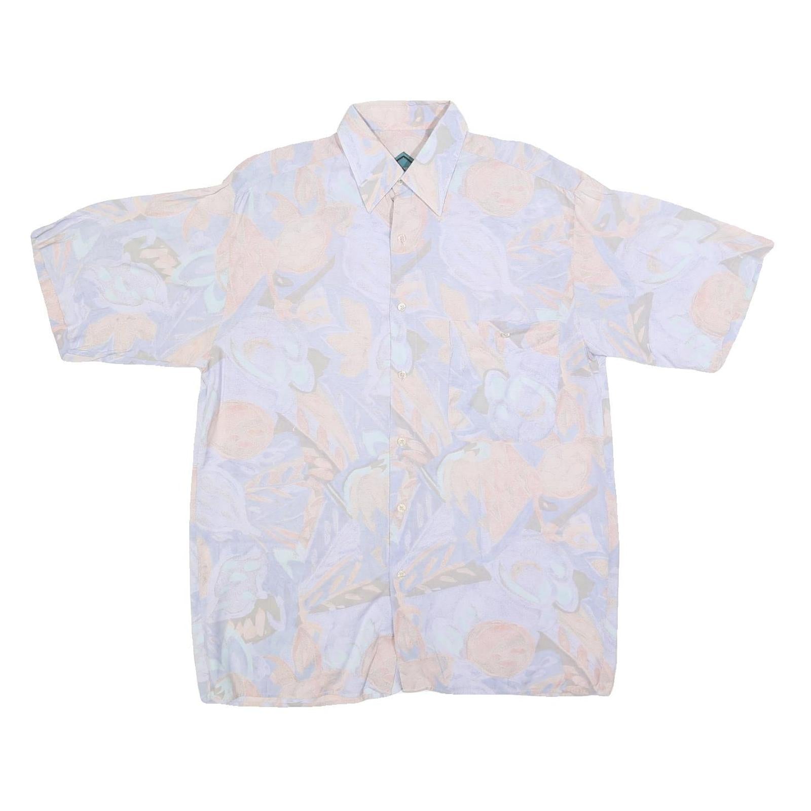 RUDNICK Mens White & Pastel Abstract Pattern Shirt M Cotton Blend Casual Summer