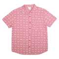 COCA COLA Mens Red & White Printed Cotton Shirt M Button Short Sleeve Casual