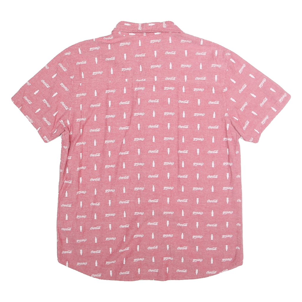 COCA COLA Mens Red & White Printed Cotton Shirt M Button Short Sleeve Casual