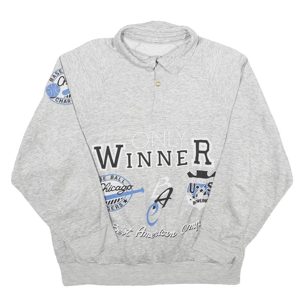 Mens Grey Pullover Sweatshirt L Collar Casual Print Design