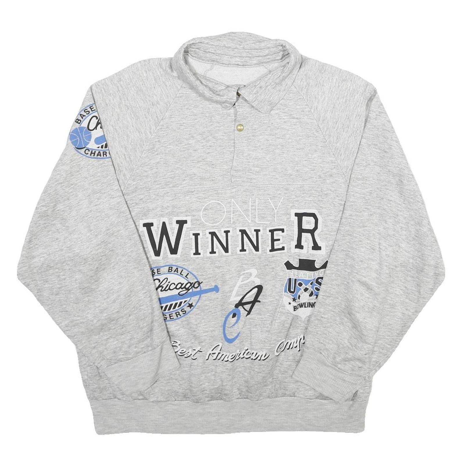 Mens Grey Pullover Sweatshirt L Collar Casual Print Design